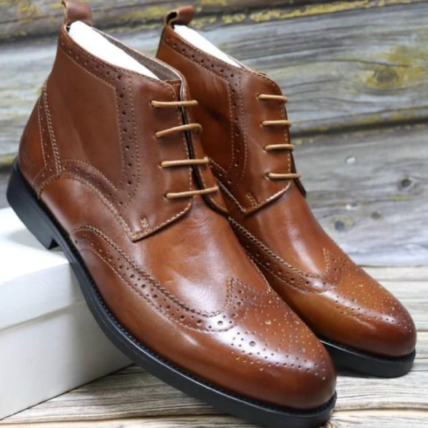 Light Tan wing tip Mens Leather Boots
